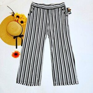 Robert Louis Women's Black White Striped Wide Leg Pants Size 3X Pull On NEW